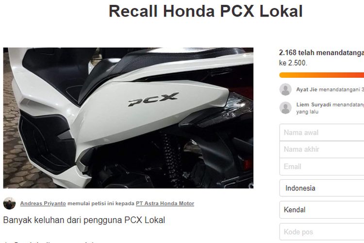 Ribuan Orang Isi Petisi Recall Honda PCX, Apa Kata Honda?