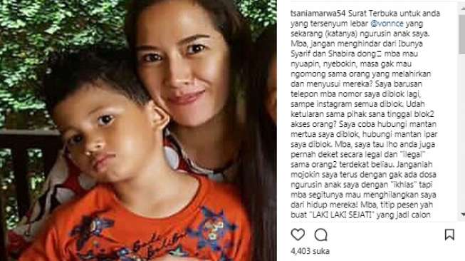 Balas Tsania Marwa, Vonny Cornelia Posting Surat Terbuka