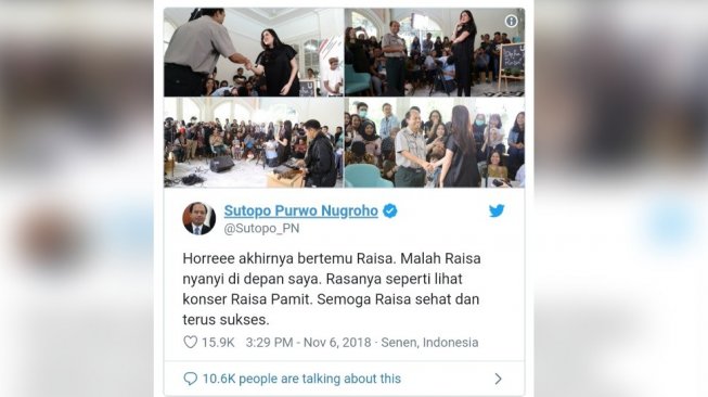 Kenang Sutopo, Humas BNPB Fans Berat Raisa Viral dengan #RaisaMeetSutopo Kenang Sutopo, Humas BNPB Fans Berat Raisa Viral dengan #RaisaMeetSutopo