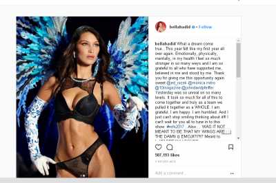 Bagian Sensitif Bella Hadid Terlihat di Victorias Secret Fashion Show 2017